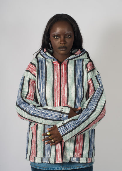 Veste à rayure bleu et rouge tissé à la main brodé Barbary Coast