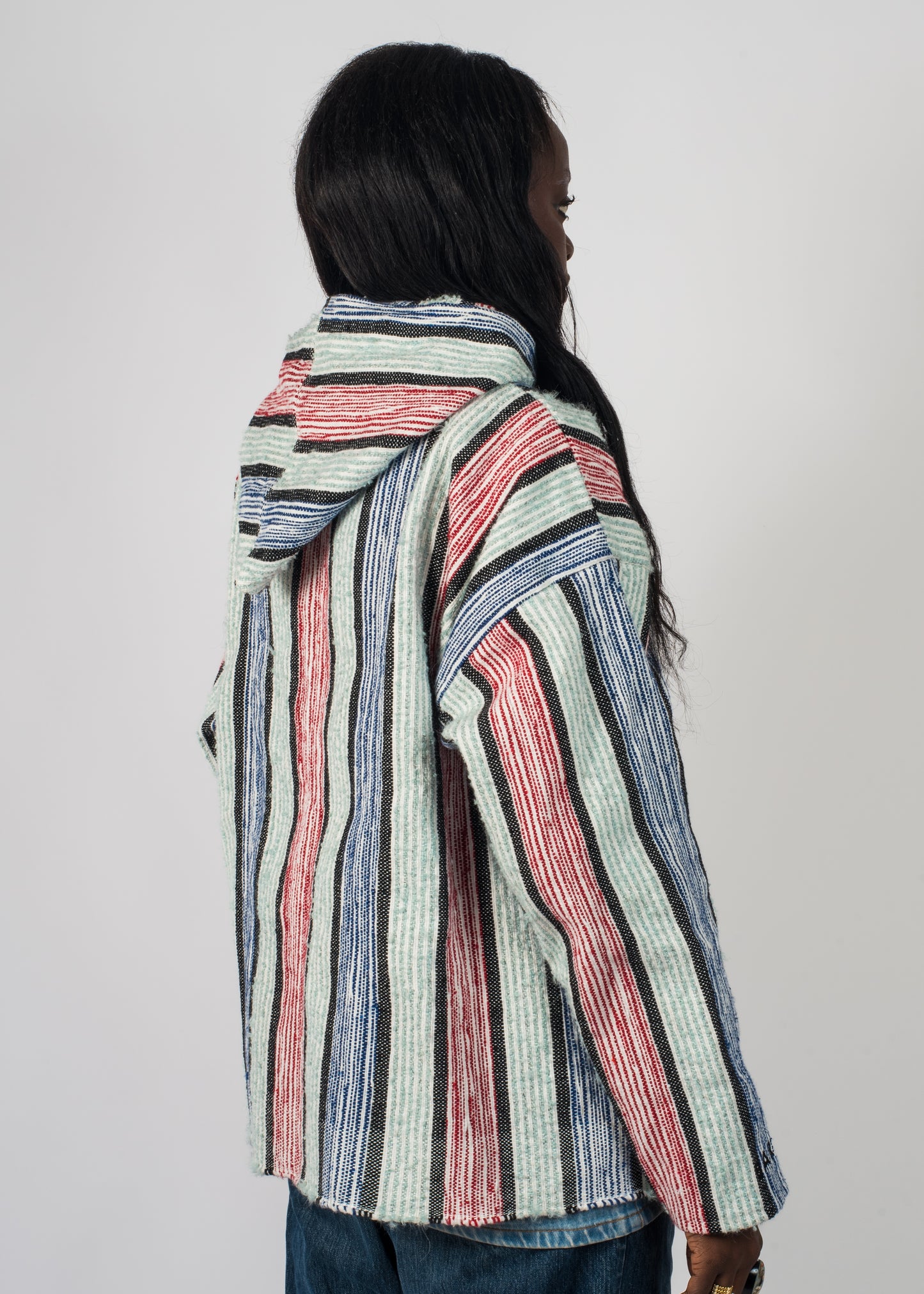 Veste à rayure bleu et rouge tissé à la main brodé Barbary Coast