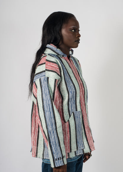 Veste à rayure bleu et rouge tissé à la main brodé Barbary Coast