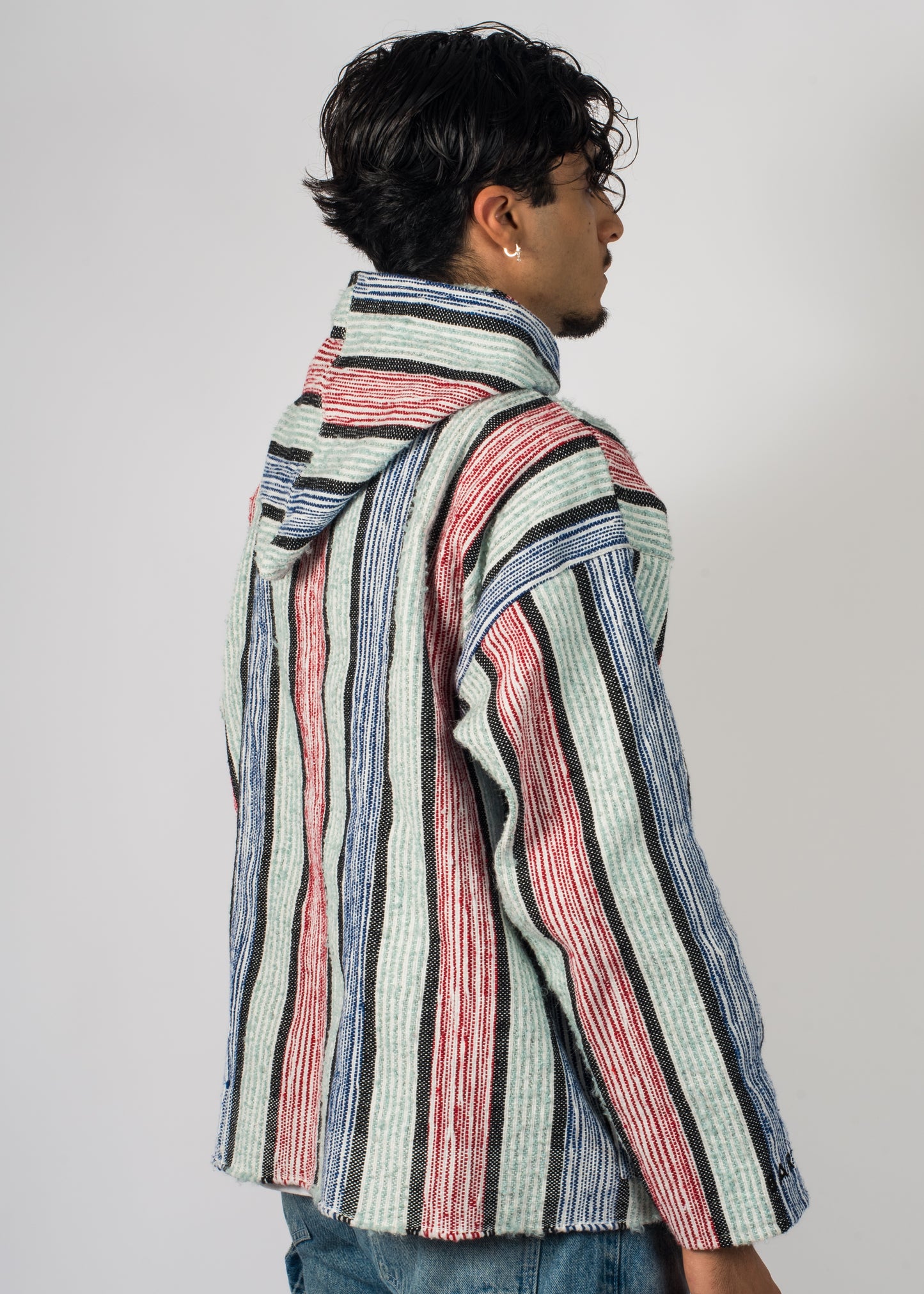 Veste à rayure bleu et rouge tissé à la main brodé Barbary Coast