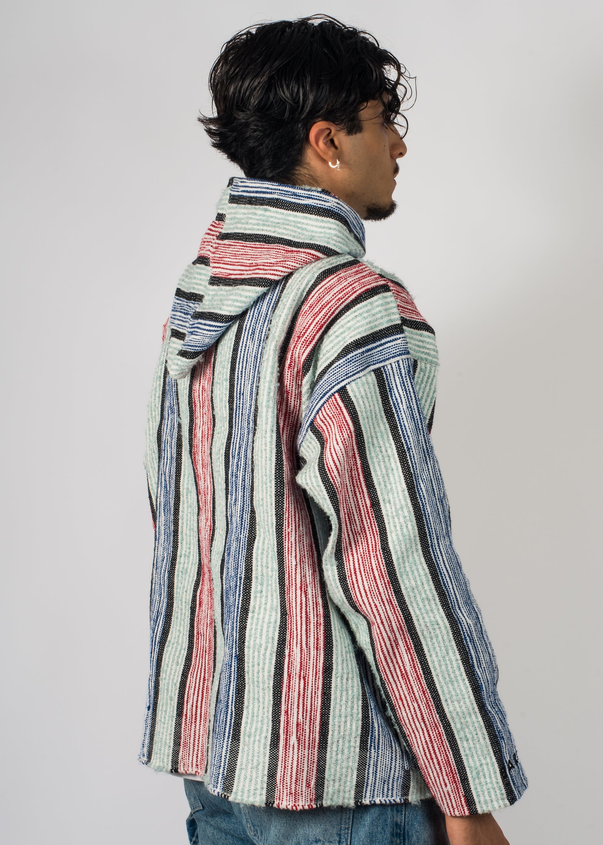 Veste à rayure bleu et rouge tissé à la main brodé Barbary Coast