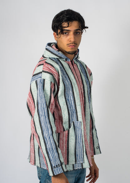 Veste à rayure bleu et rouge tissé à la main brodé Barbary Coast