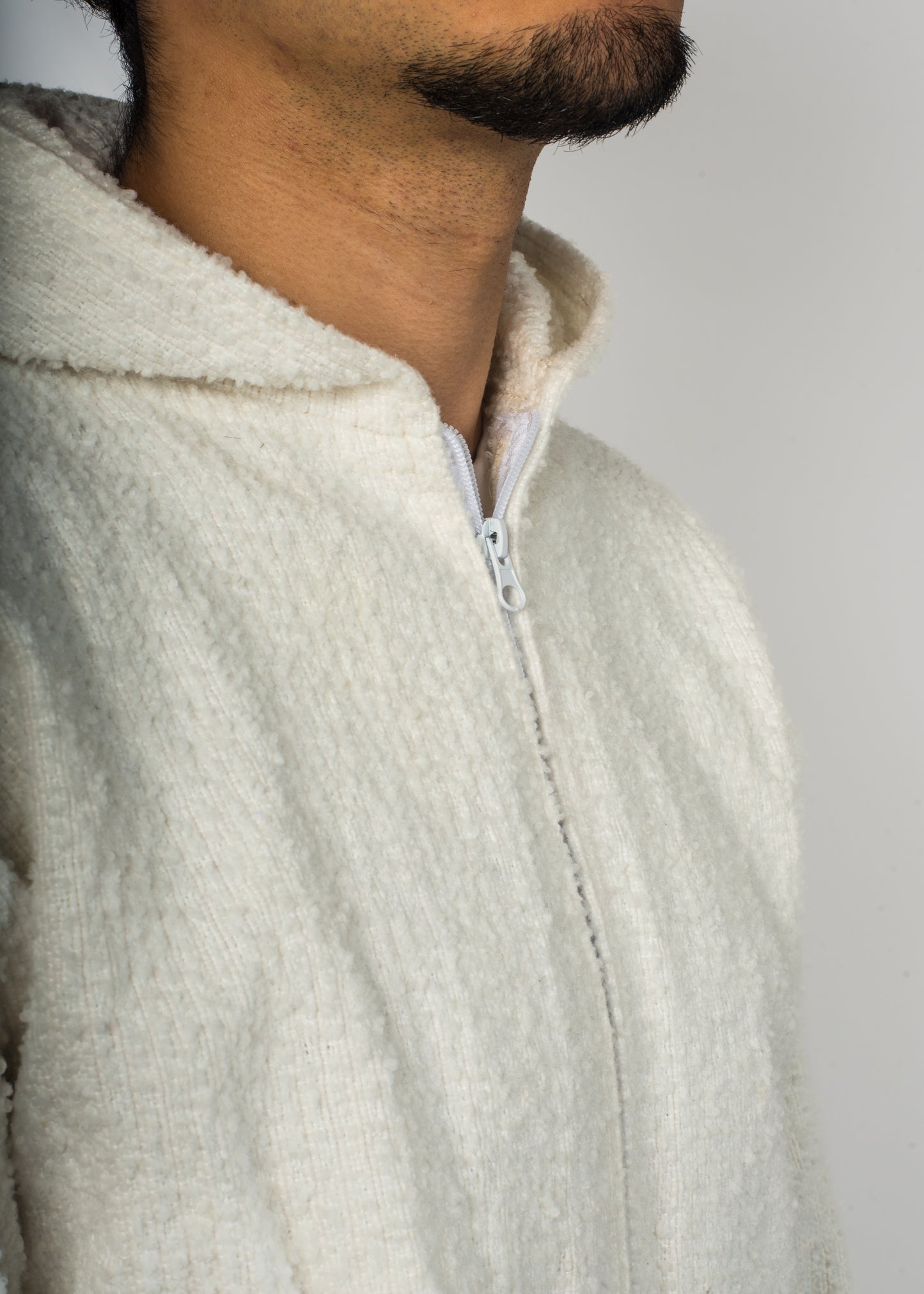 Veste blanche en laine de chez Barbary Coast tissé à la main