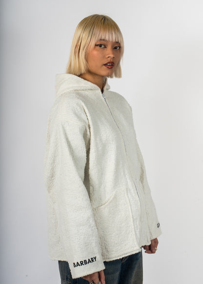 Veste blanche en laine de chez Barbary Coast tissé à la main